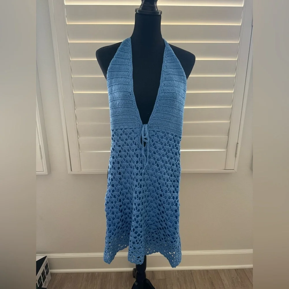Beginning Boutique Tulip Blue Crochet Mini Dress - Picture 3 of 6